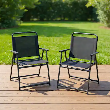 Front. Kadyn - Set of 2/4/6 Outdoor Folding Chairs with Breathable Seat-Set of 2, Outdoor Dining Chair for Outside Patio-Black - Black.