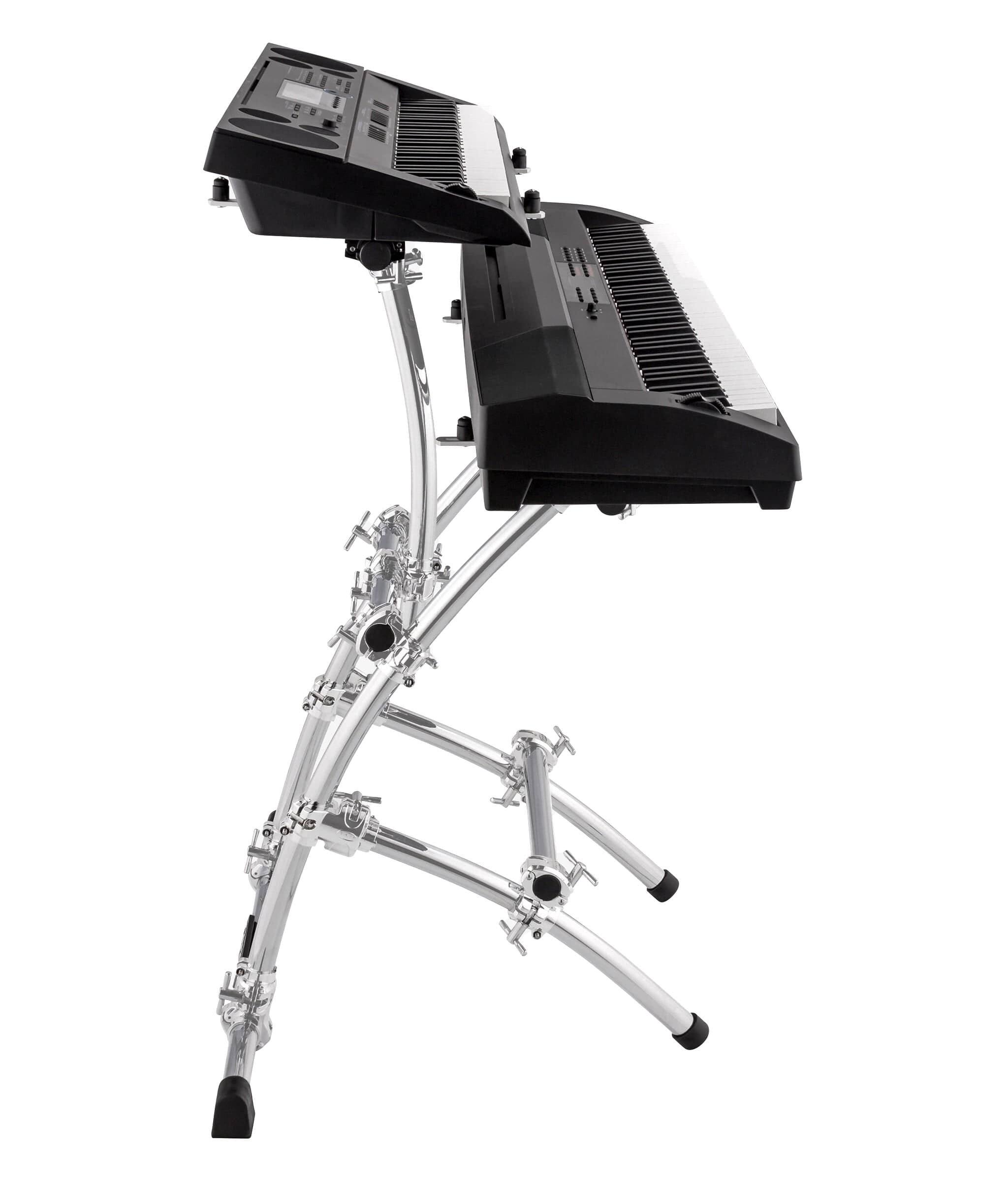 Alt View 2. Gibraltar Hardware - Double Key Tree Large 2-Tier Keyboard Stand, Dual-tier Keyboard Stand with Memory Locks 88-key, Chrome.