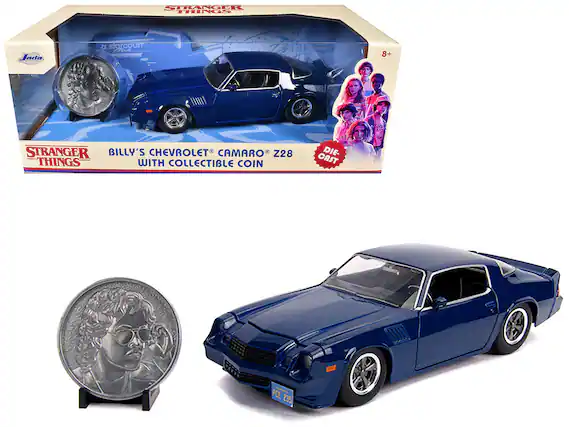 STRANGER THINGS
Jada starcourt
8+
STRANGER THINGS
BILLY'S CHEVROLET CAMARO Z28 WITH COLLECTIBLE COIN
DIE-CAST
PCE 235