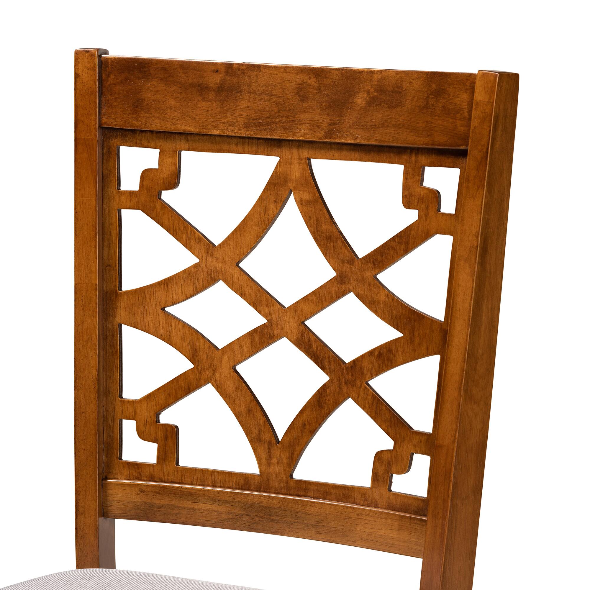 Back. Baxton Studio - Mael Modern Fabric Upholstered and Finished Wood 2-Piece Dining Chair Set - Grey/Walnut Brown.