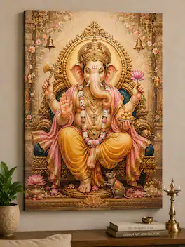 FC Design - Large Royal Ganesha Throne Canvas Print 24x36" Majestic Hindu Temple Art Painting Home Wall Decor - MultiColor