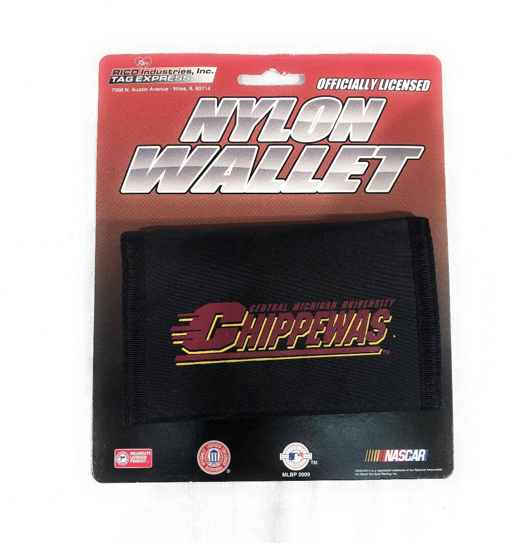 RICO Industries, Inc.  
TAG EXPRESS  
7000 N. Austin Avenue - Niles, IL 60714  

OFFICIALLY LICENSED  
NYLON WALLET  

CENTRAL MICHIGAN UNIVERSITY  
CHIPPEWAS  

MLBP 2009  
NASCAR