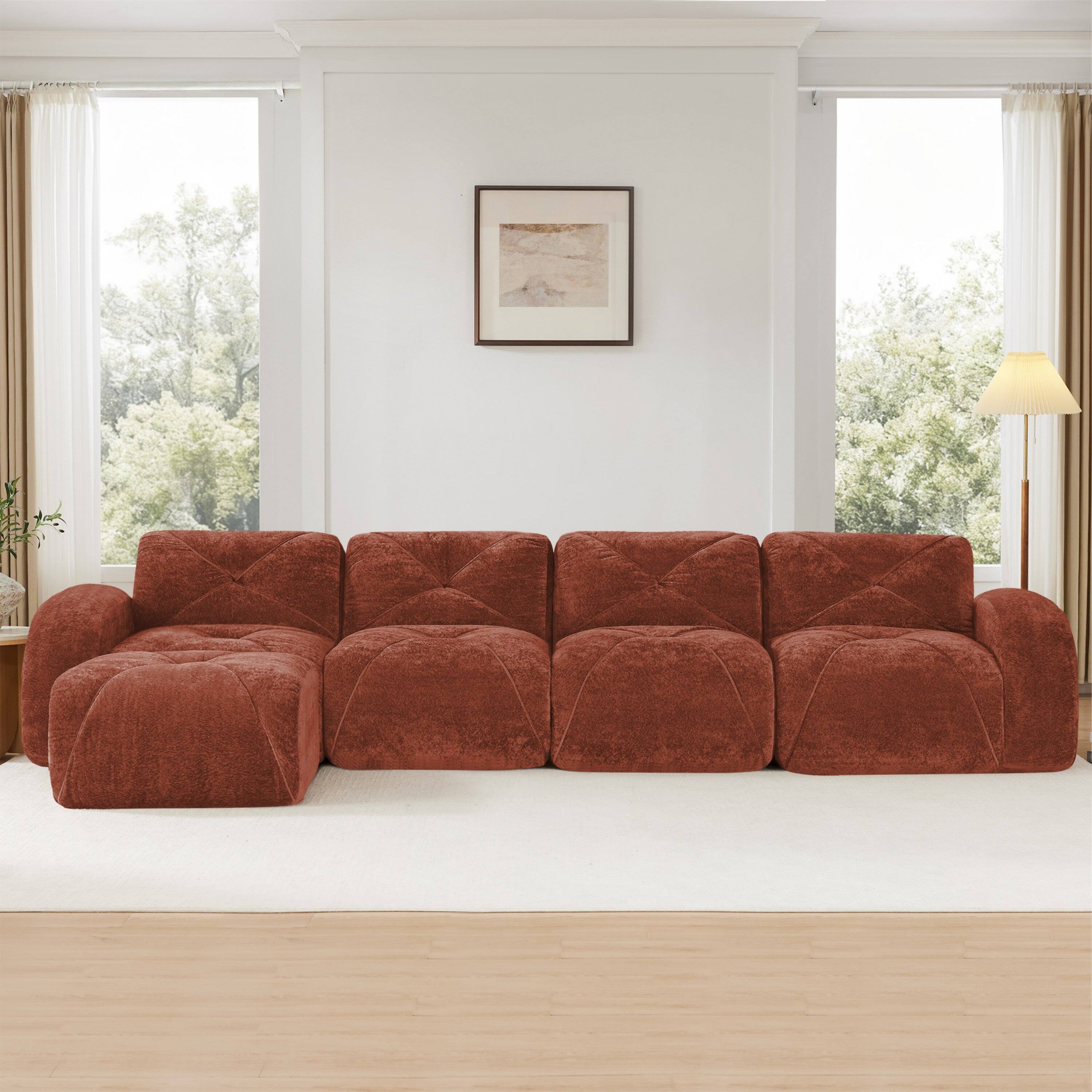 Alt View 1. Boyel Living - L Shaped Velvet Tufted Sofa Movable Ottoman 32D HD Sponge Ergonomic Anti Slip Free Combo No Assembly Living Room Red - Red.