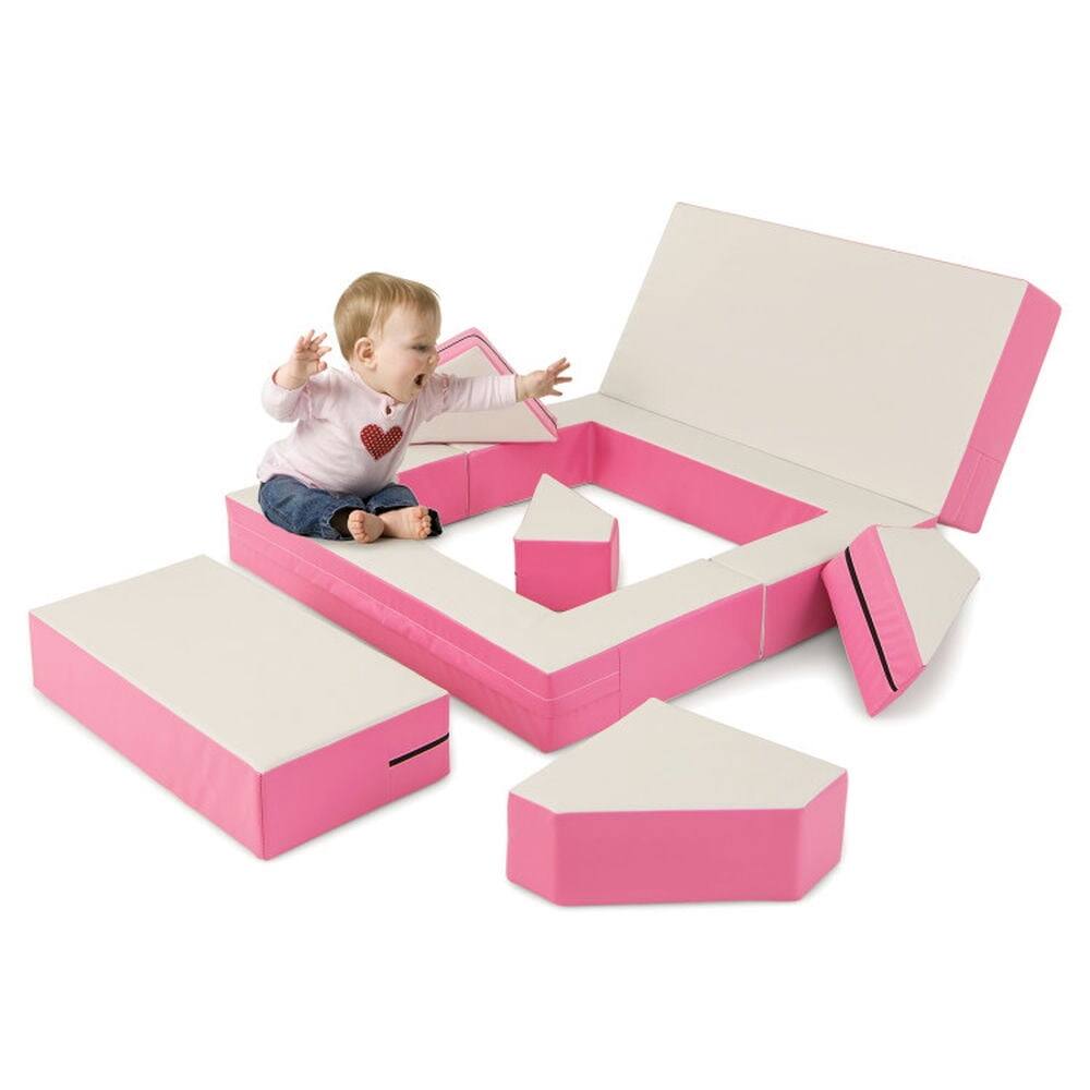 Alt View 1. Pefilos - 8-Piece 4-in-1 Kids Climb and Crawl Foam Playset-Pink, Kids Couch for Kids - Pink.