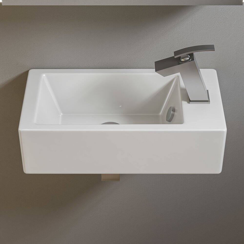 Back. Alfi - White 20" Small Rectangular Wall Mounted Ceramic Sink with Faucet Hole - White.