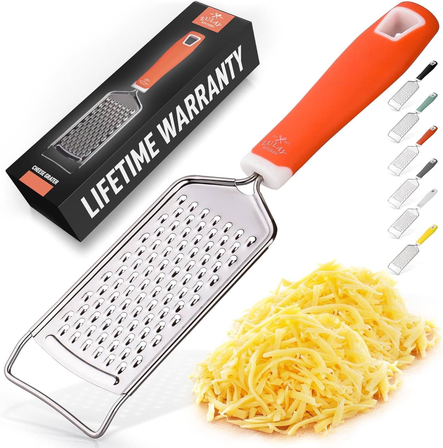Zulay Kitchen - Professional Cheese Grater Stainless Steel - Durable Rust-Proof Metal Lemon Zester Grater With Handle
