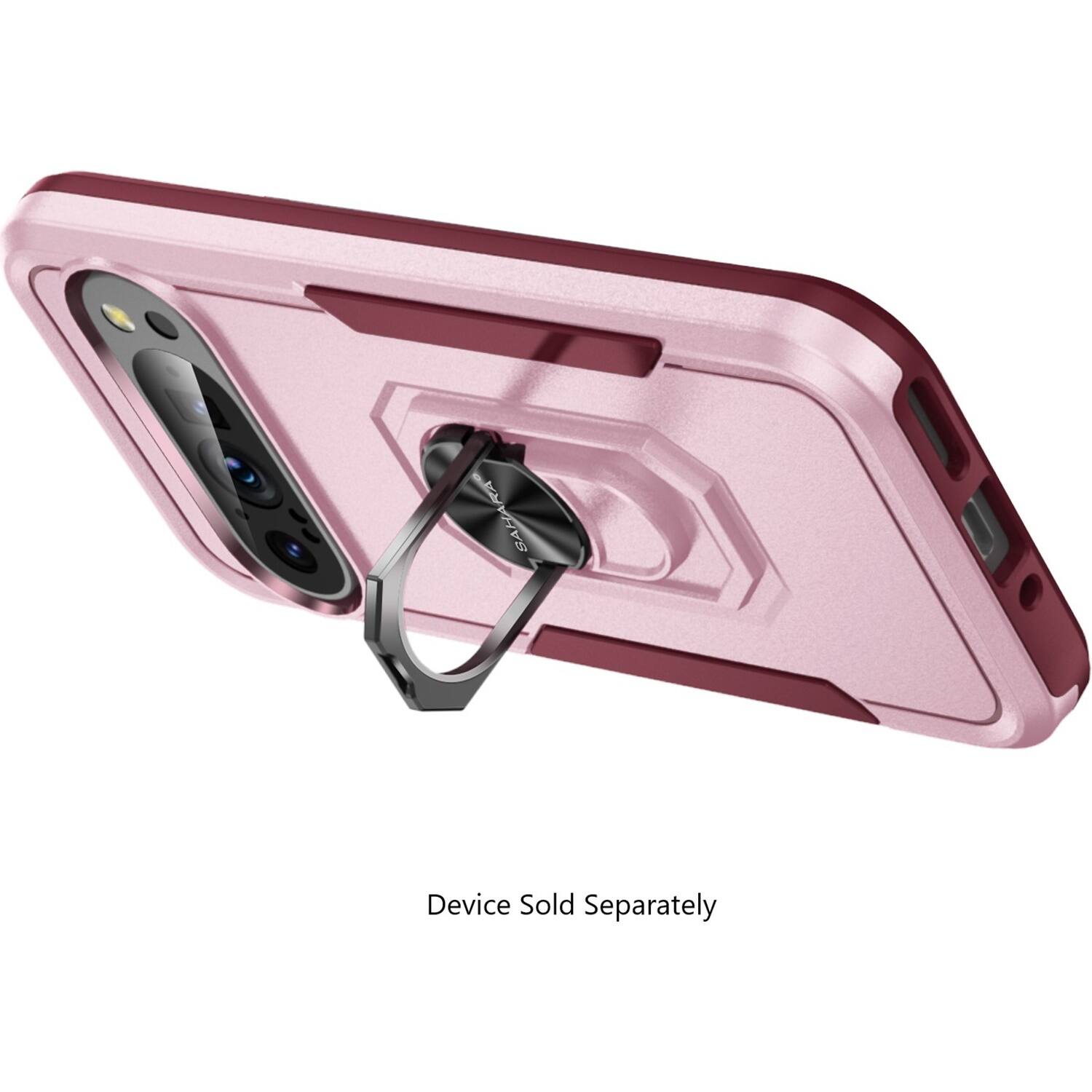 The image features a pink case for a cell phone, which is part of the Sahara collection. The case is designed to hold the phone securely and protect it from damage. The case is made of durable material and has a sleek design, making it an attractive accessory for the phone. The Sahara collection offers a range of cases for various phone models, allowing users to choose the one that best suits their device and personal style.