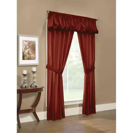 Front. Commonwealth Home Fashions - Commonwealth Thermalogic Prescott Energy Efficient 5 Piece Window Curtain Set - 80x63" - Burgundy - Burgundy.