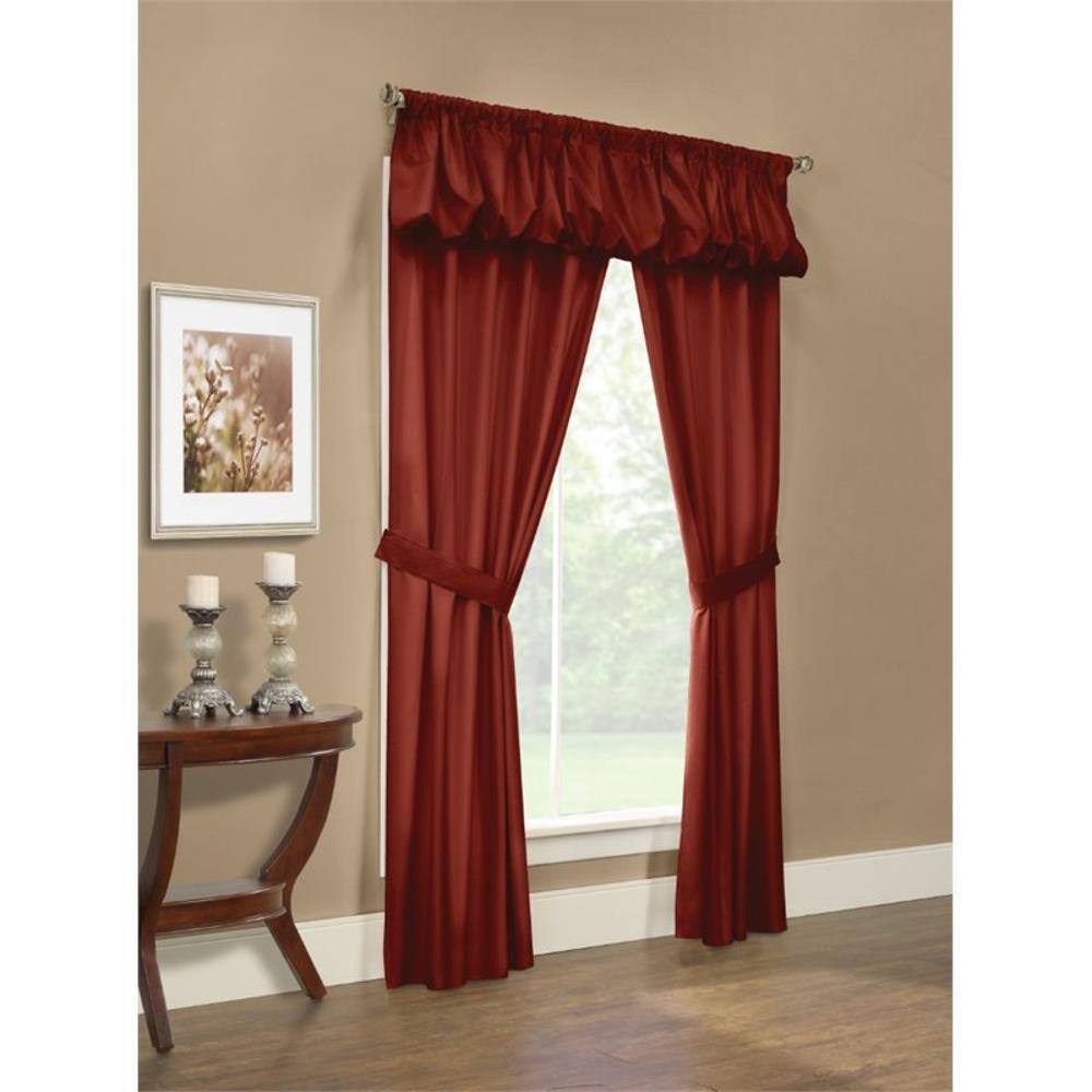 Front. Commonwealth Home Fashions - Commonwealth Thermalogic Prescott Energy Efficient 5 Piece Window Curtain Set - 80x63" - Burgundy - Burgundy.