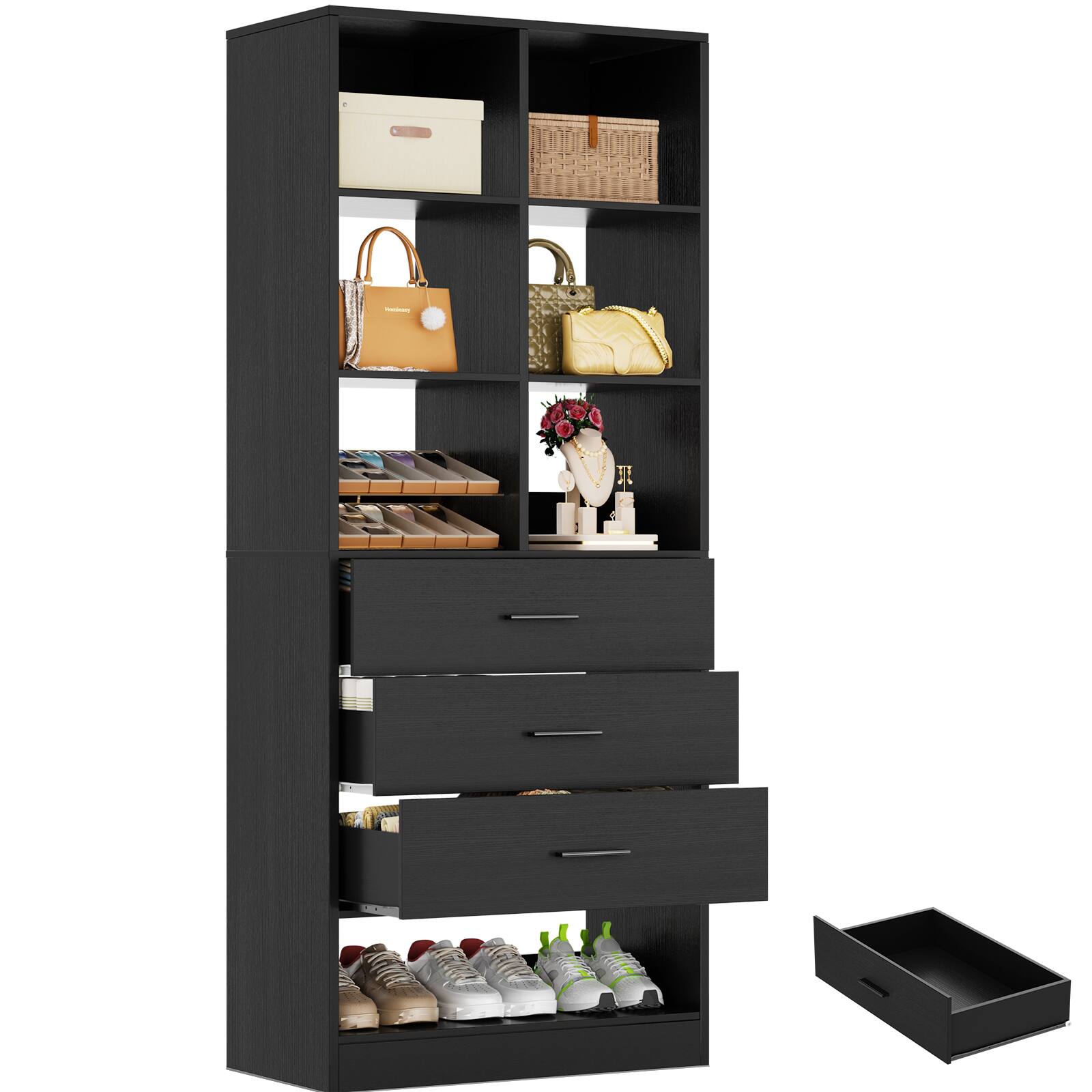 Alt View 2. Aheaplus - 23.6'' Freestanding Closet Organizer System with 3 Drawers and 6 Cube Storage, Modular Wardrobe Closet for Small Space - Black.