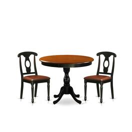 East West Furniture - 3-Piece Table Set Contains a Dinner Table and 2 Faux Leather Mid Century Chairs with Napoleon Back - Multi-Color