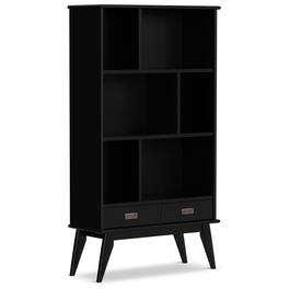 Simpli Home - Draper 64 inch Tall Solid Wood Mid Century Wide Bookcase and Storage Unit - Black