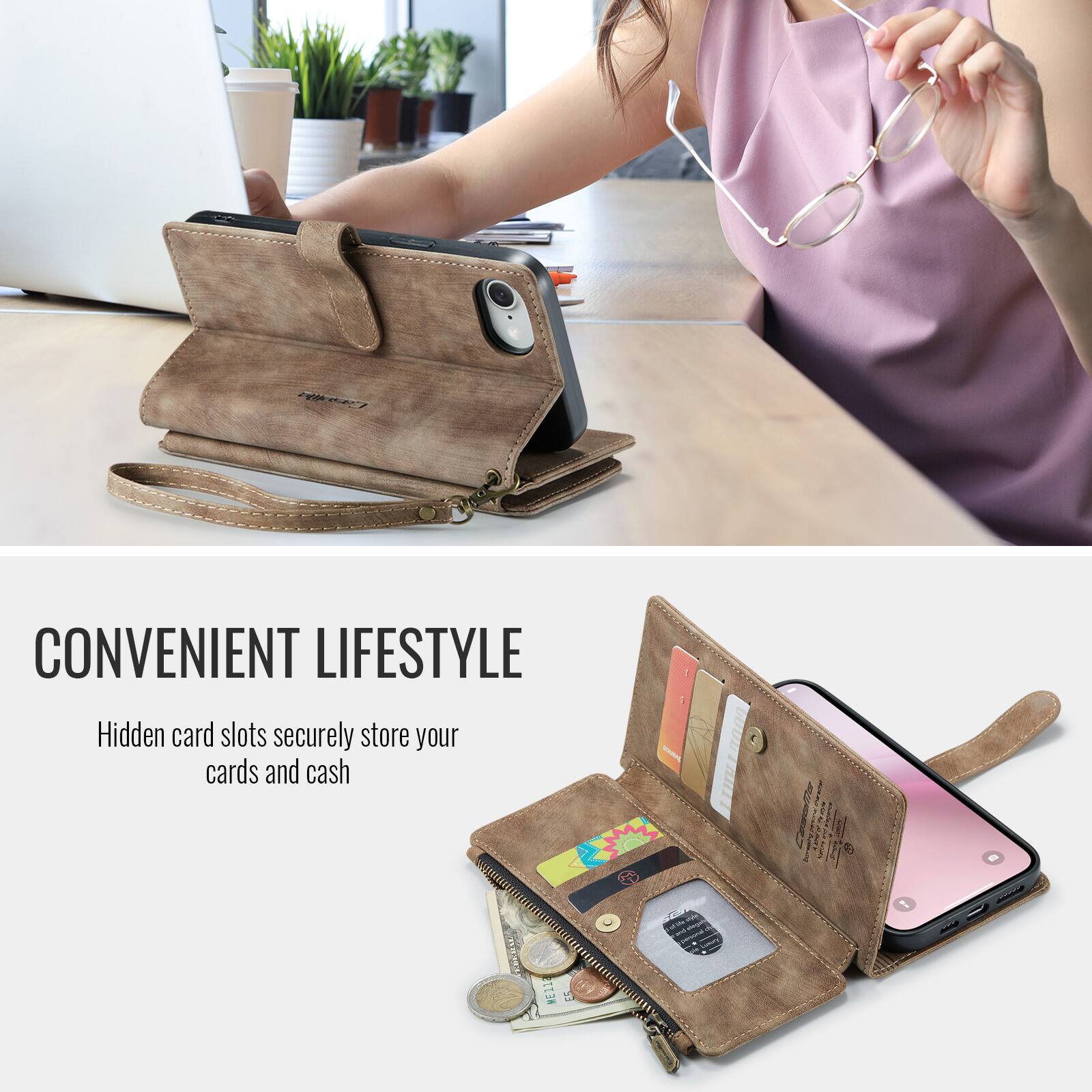 Casalla  
CONVENIENT LIFESTYLE  
Hidden card slots securely store your cards and cash  
ME112  
ehs unensomal.com - Leisure