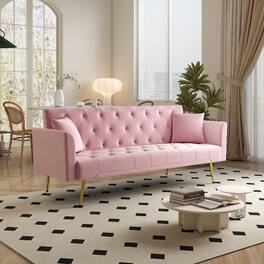 Loheer - Pink Sleeper Sofa Convertible 72 Inch Tufted Velvet Futon - Pink