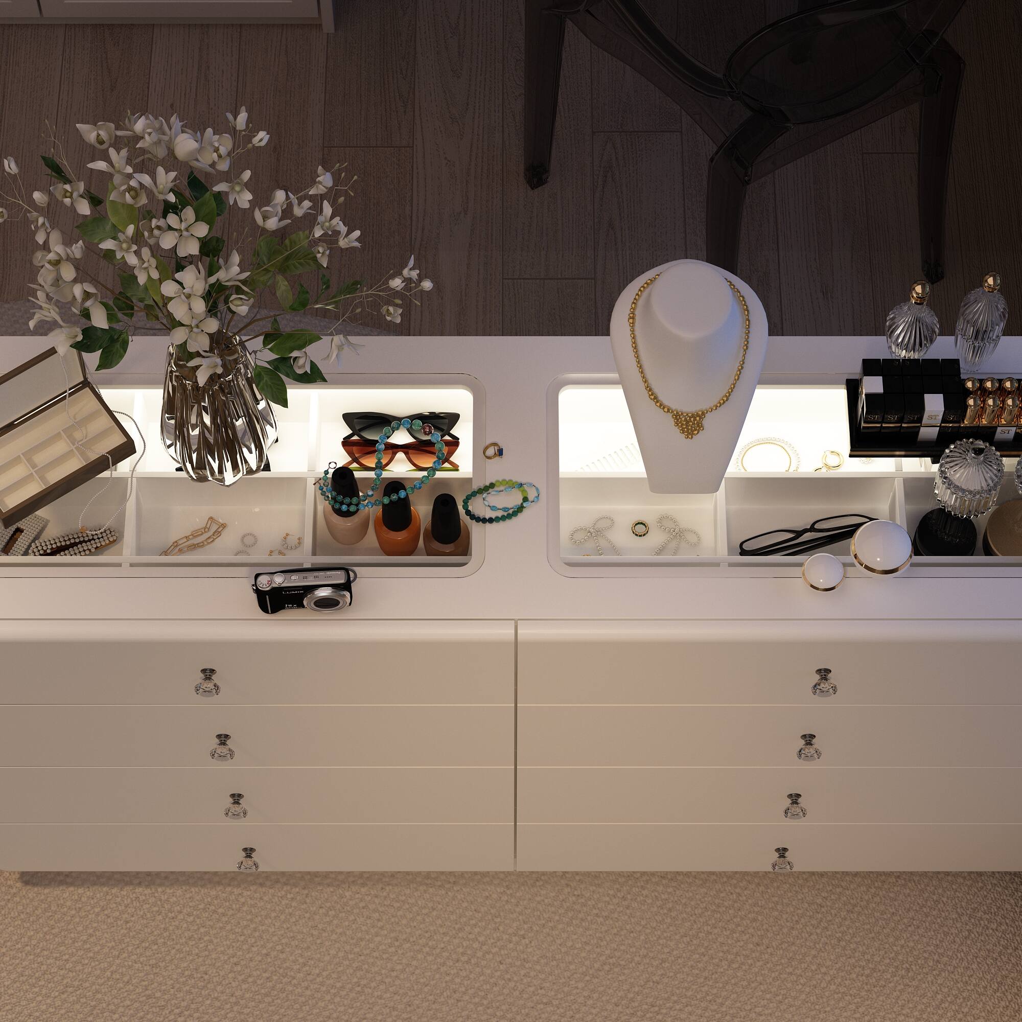 Alt View 8. FUFU & GAGA - FUFU&GAGA Vanity Storage Cabinet Glam Organizer with LED Lights Dresser - White.