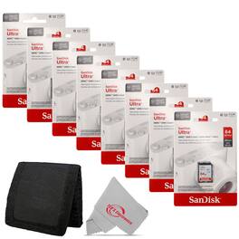 SanDisk Professional - 8x SanDisk 64GB Ultra SDXC UHS-I Memory Card - Up to 140MB/s SD Card - SDSDUNB-064G-GN6IN with Card Wallet