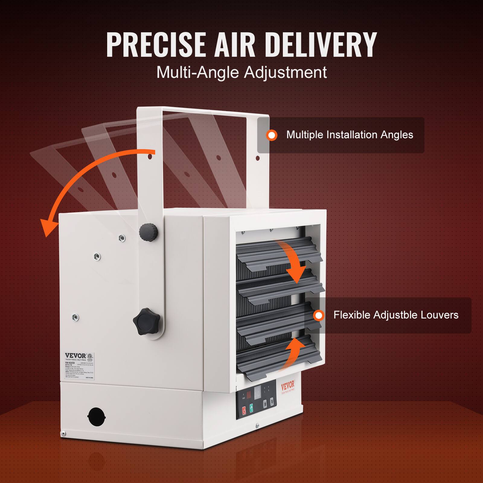 PRECISE AIR DELIVERY  
Multi-Angle Adjustment  
Multiple Installation Angles  
Flexible Adjustable Louvers  

VEVOR