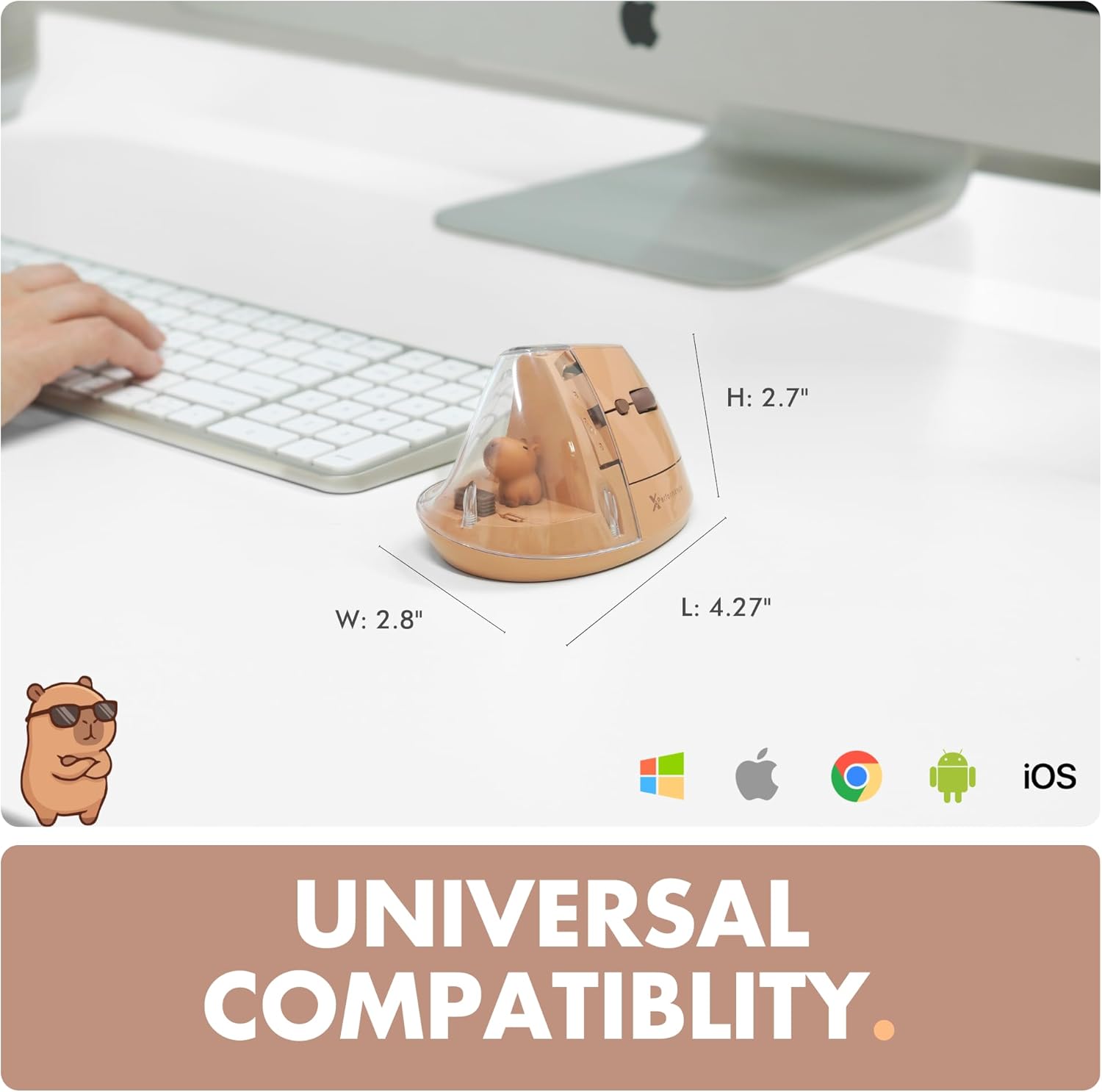 H: 2.7"  
W: 2.8"  
L: 4.27"  

iOS UNIVERSAL COMPATIBILITY.