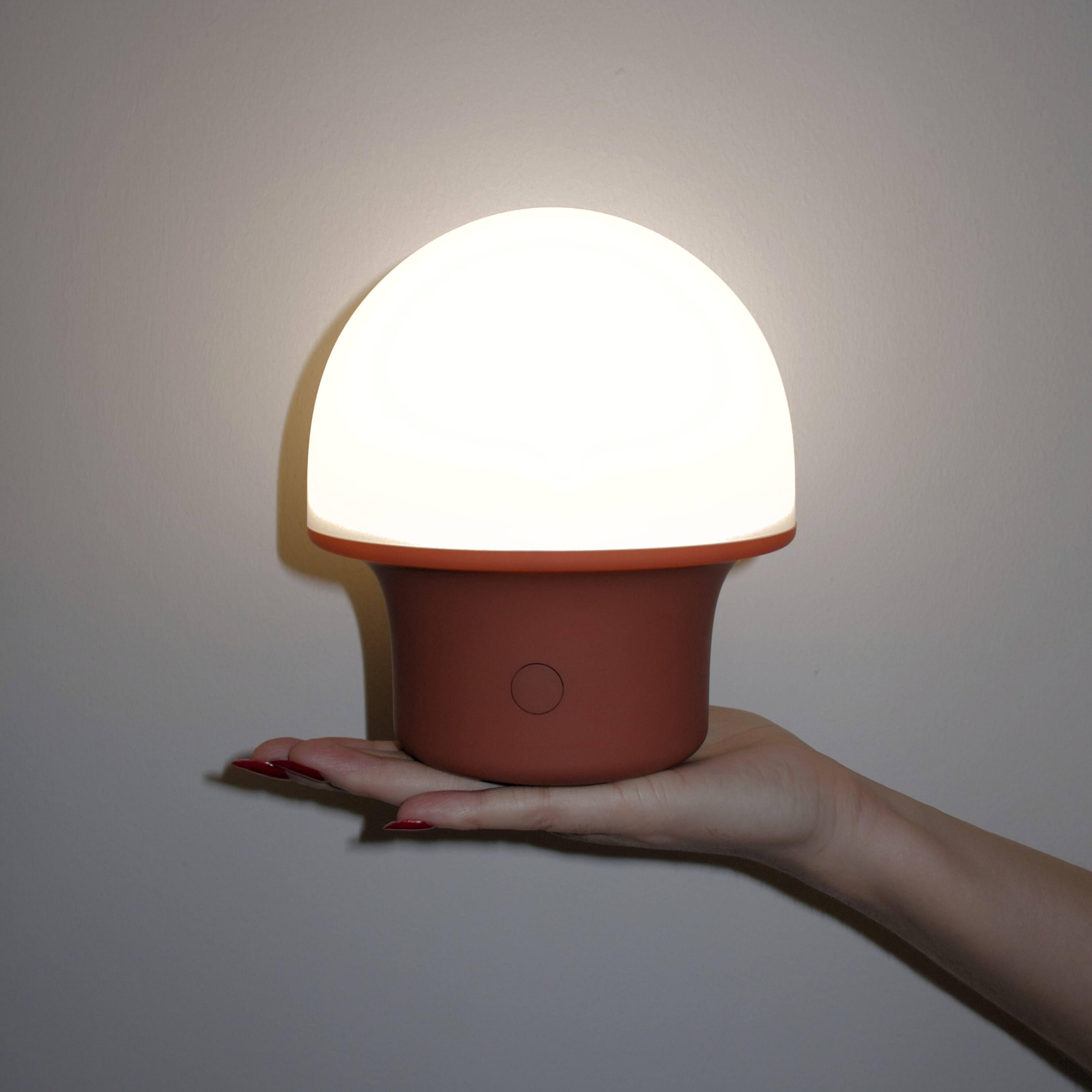 Alt View 1. Brightech - Portobello LED Modern Industrial Round Dome Dimmable Cordless Portable Indoor Outdoor Rechargeable Camping Desk Lamp - Matte Red.