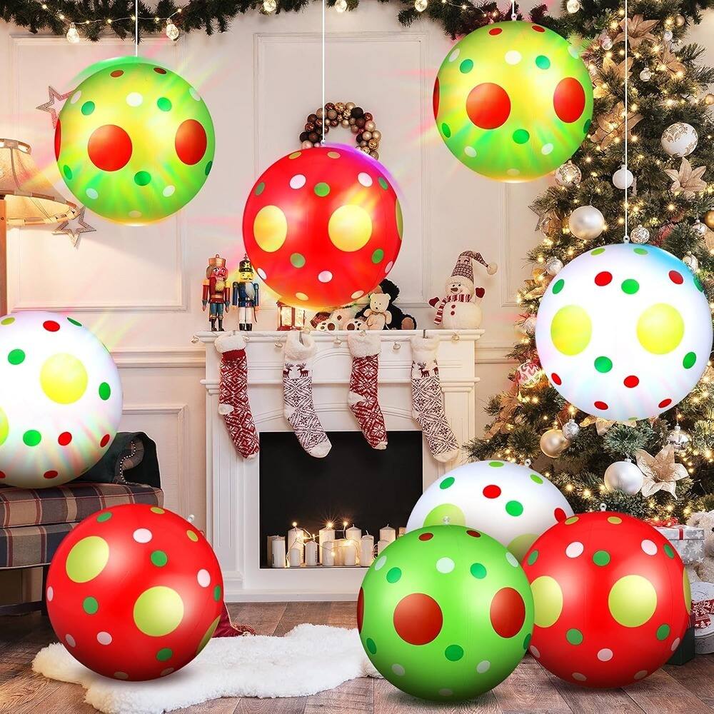 Back. Schertz - 12-Pack 12in Light-Up Inflatable Christmas Balls – Lime Green Outdoor Decor - Bright Color.