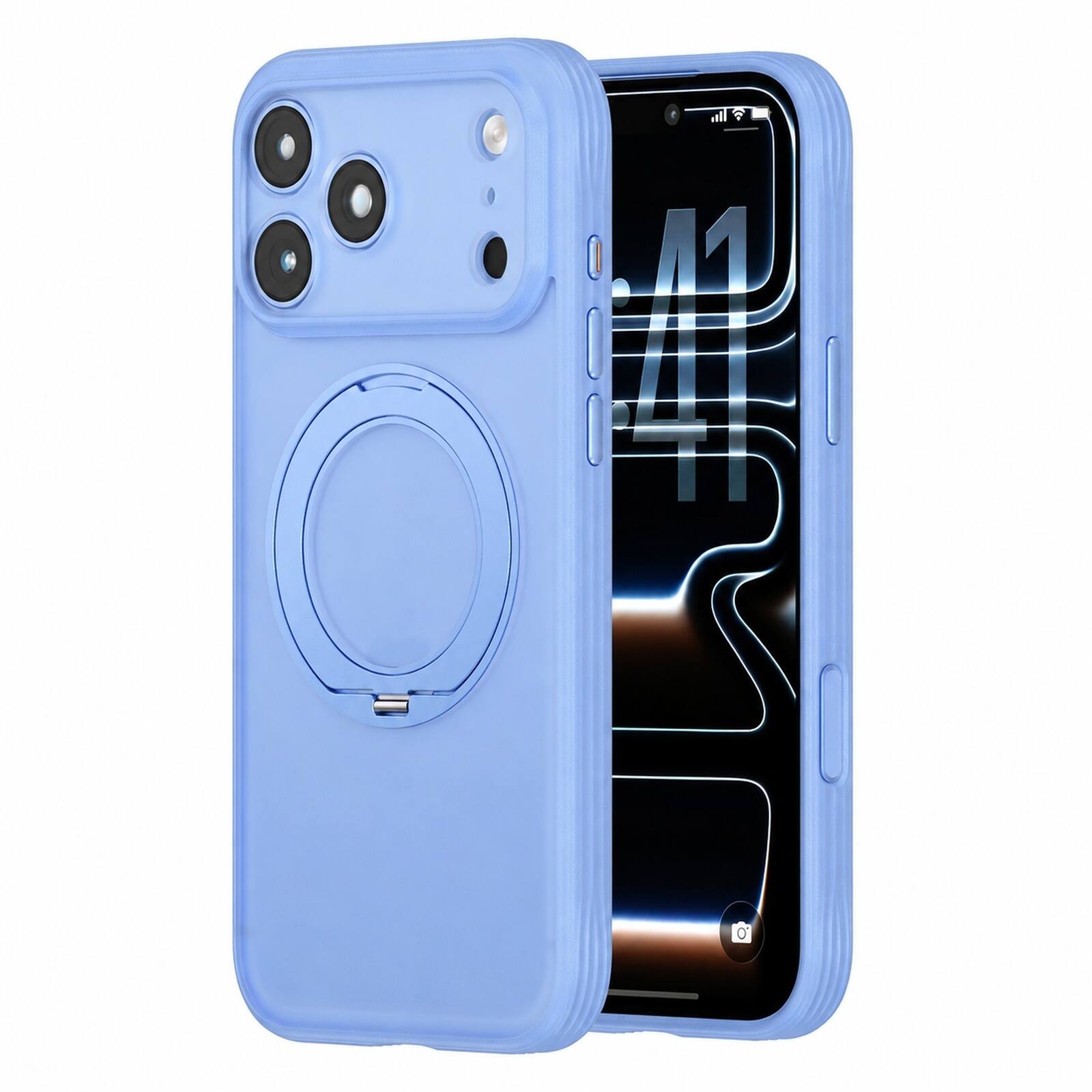 Angle. Dteck - Rugged Case For Apple iPhone 17 Pro Shockproor Frosted Translucent Ring Stand Cover Compatible with Magsafe Accessories - Skyblue.