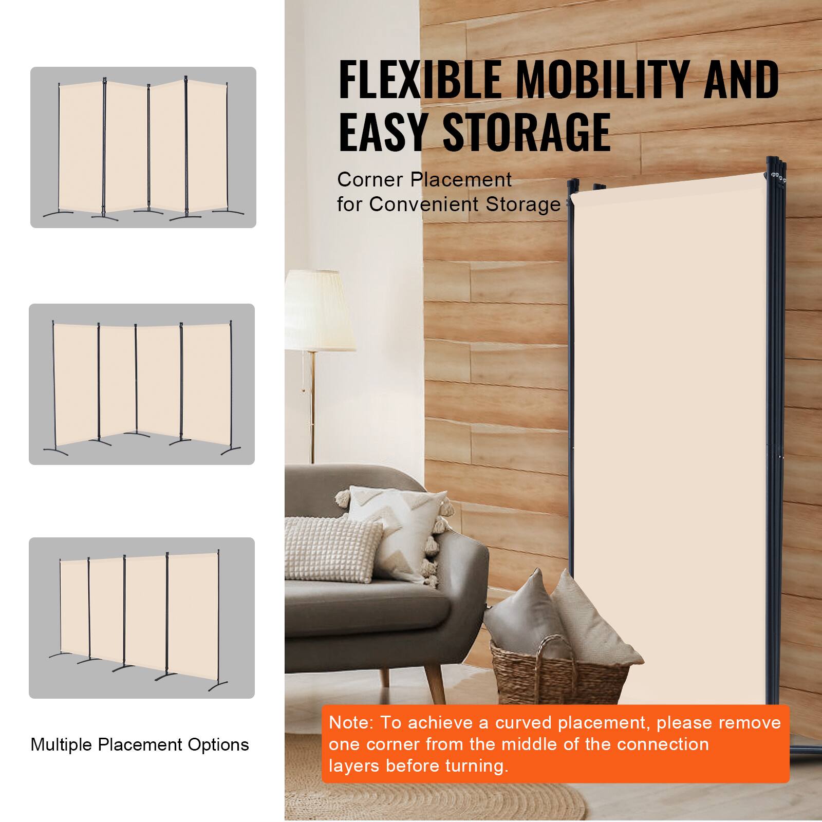 FLEXIBLE MOBILITY AND EASY STORAGE
Corner Placement for Convenient Storage
Multiple Placement Options
Note: To achieve a curved placement, please remove one corner from the middle of the connection layers before turning.