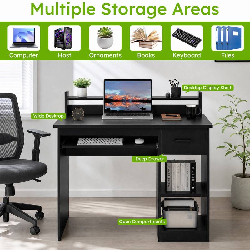 Multiple Storage Areas  
Computer  
Host  
Ornaments  
Books  
Keyboard  
Files  
Desktop Display Shelf  
Wide Desktop  
Deep Drawer  
Open Compartments