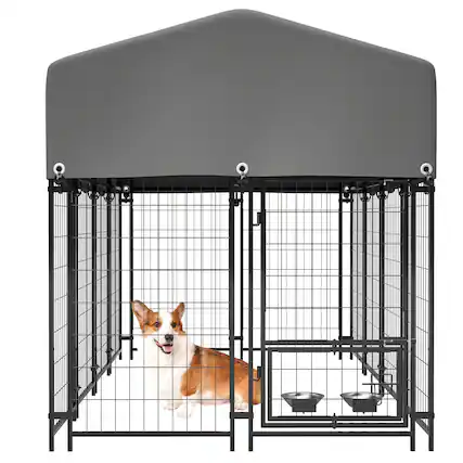 Front. Siljoy - Outdoor Dog Kennel with Roof, Heavy Duty UV‑Resistant Cover, Dual Lock & Rotating Feeder.