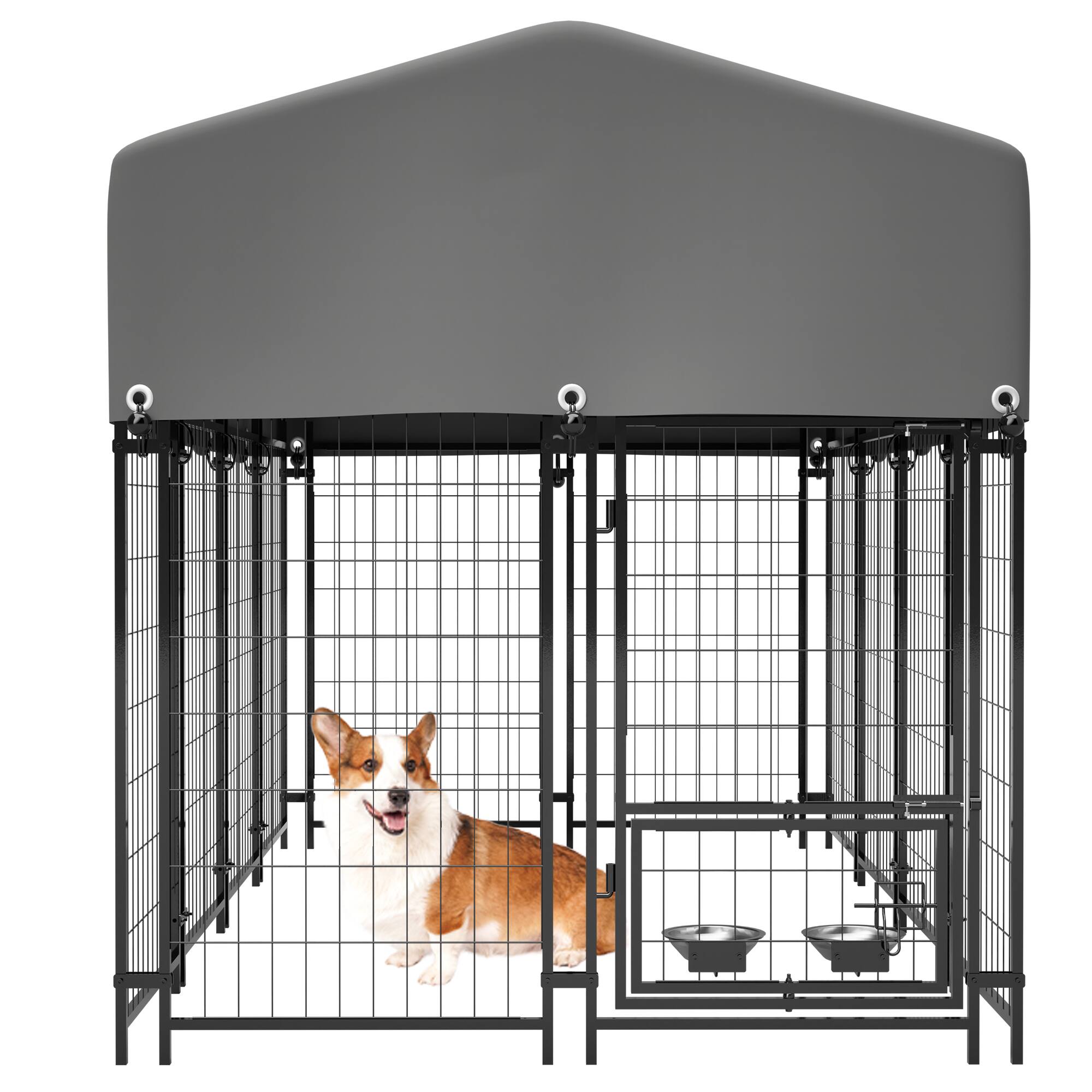 Front. Siljoy - Outdoor Dog Kennel with Roof, Heavy Duty UV‑Resistant Cover, Dual Lock & Rotating Feeder.