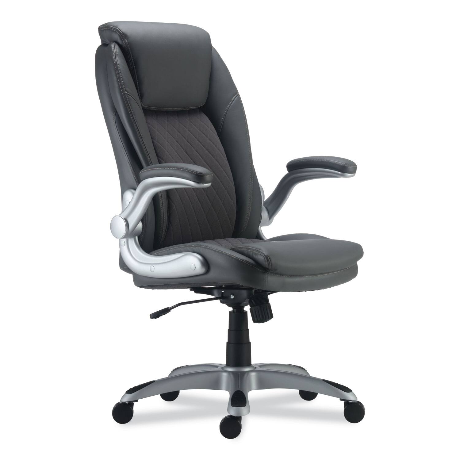 Front. Alera - Leithen Bonded Leather Midback Chair, Supports Up to 275 lb, Gray Seat/Back, Silver Base - Gray.