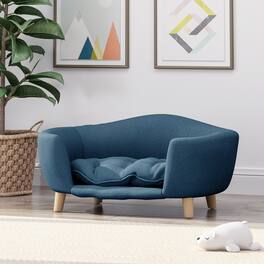 Zeus & Ruta - Pet Couch Bed with Rubber Wood Legs and Supportive Foam for Small Dogs - Navy Blue