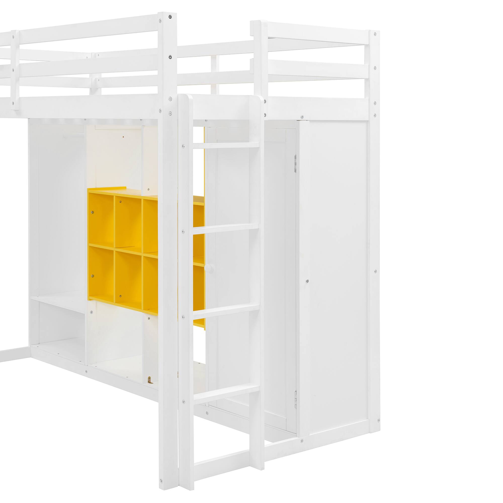 Alt View 2. Anysun - Twin Size Wood Loft Bed with Wardrobe, shelves and Cabinet - White.