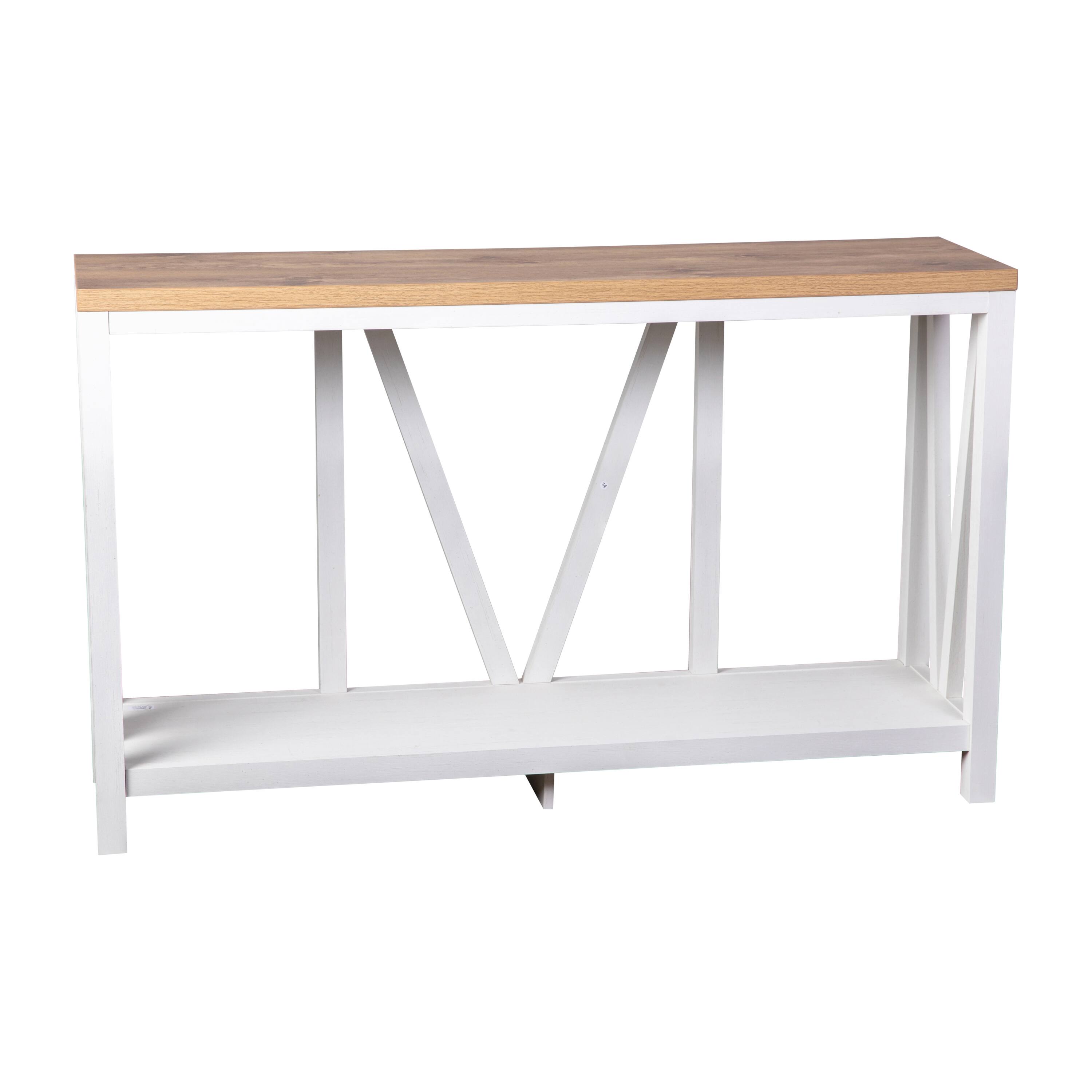 Alt View 1. Emma + Oliver - Owen Modern Farmhouse Entryway Console Accent Table - Warm Oak Top/White Frame.