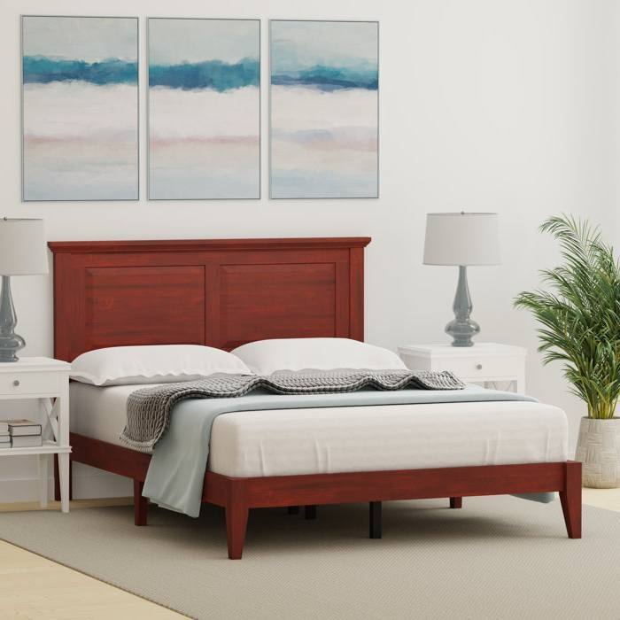 Angle. Hivvago - Hivvago Full Traditional Solid Oak Wooden Platform Bed Frame with Headboard - Cherry.