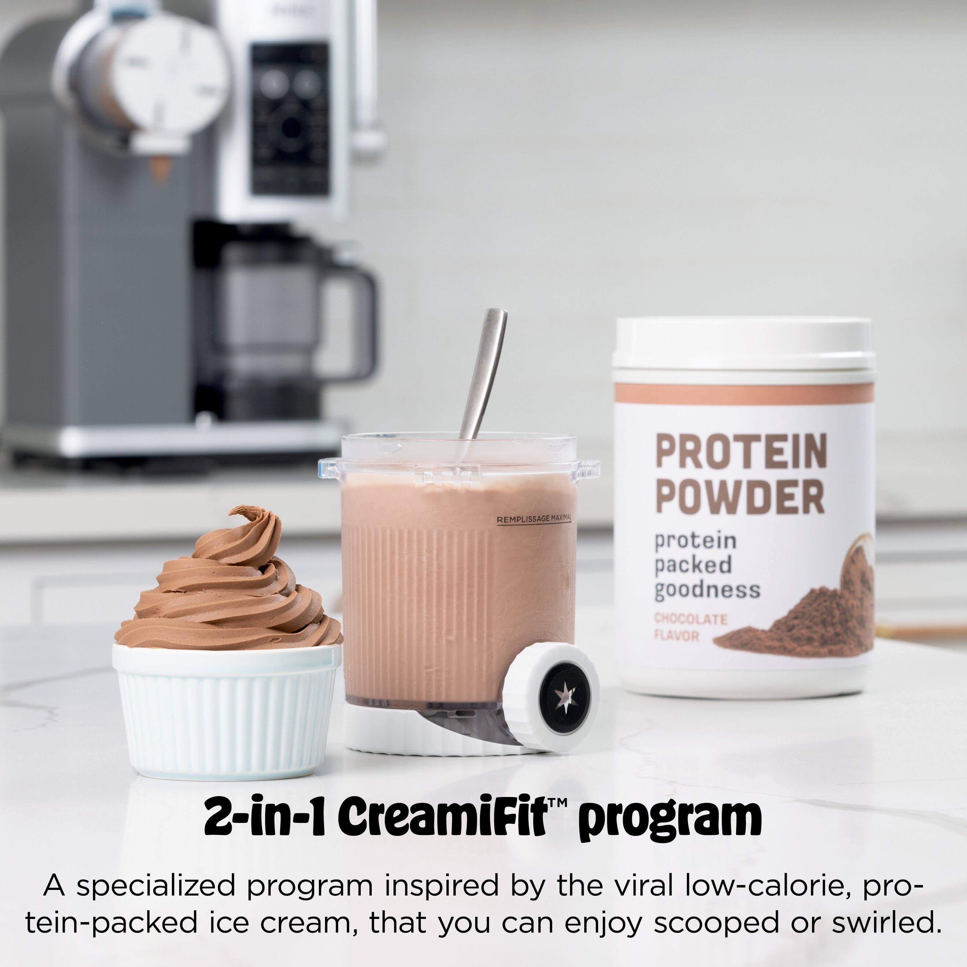 HEMPLISSAGE AE A PROTEIN POWDER  
protein packed goodness  
CHOCOLATE FLAVOR  

2-in-1 CreamiFit™ program  
A specialized program inspired by the viral low-calorie, protein-packed ice cream, that you can enjoy scooped or swirled.