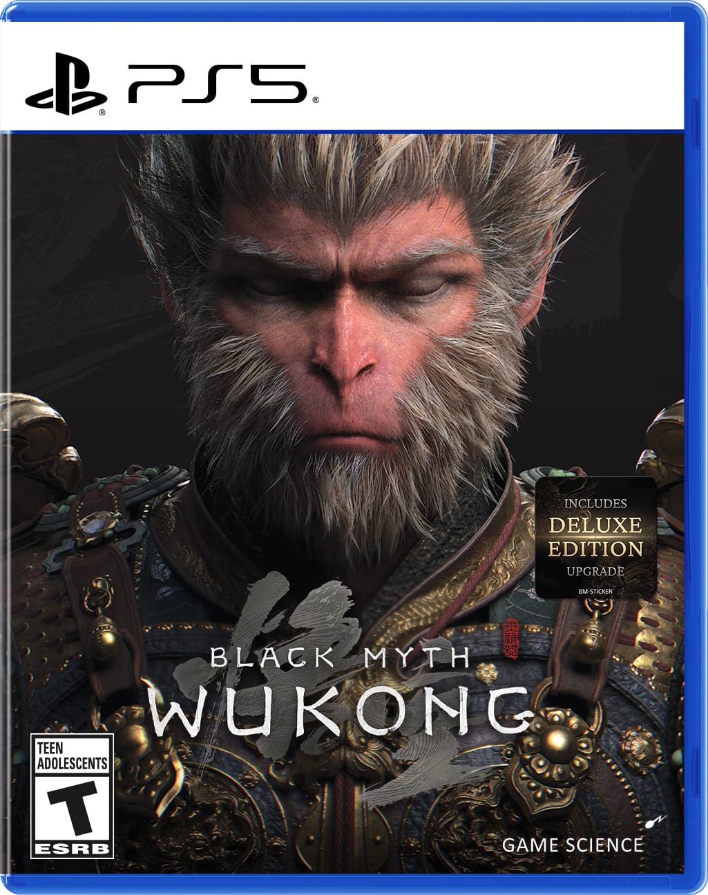 PS5 includes Deluxe Edition upgrade, Um-Sticker, Black Myth: Wukong, and Teen Adolescents. The game is rated ESRB Game Science.