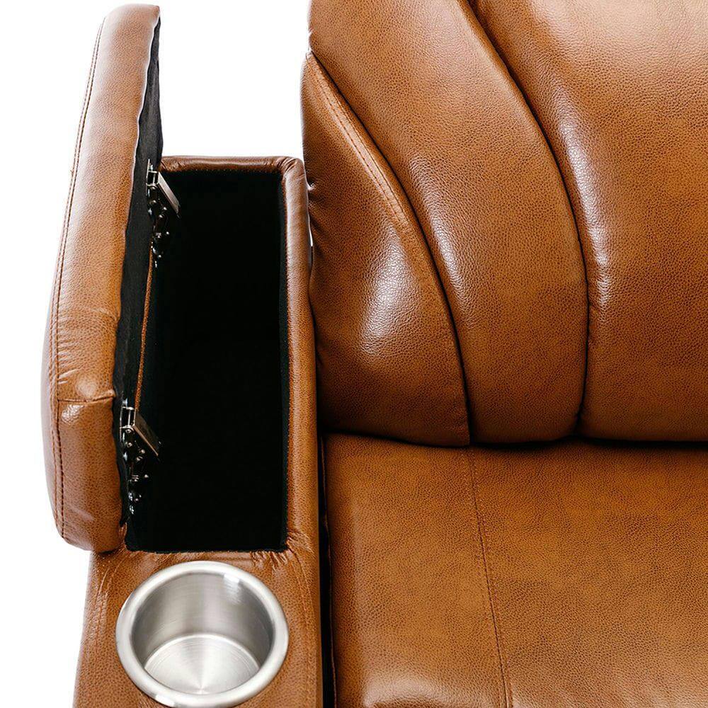 Left. Kadyn - Power Motion Electric Recliner with USB Port, Hidden Arm Storage, Cup Holder & Bluetooth Speaker - Brown.