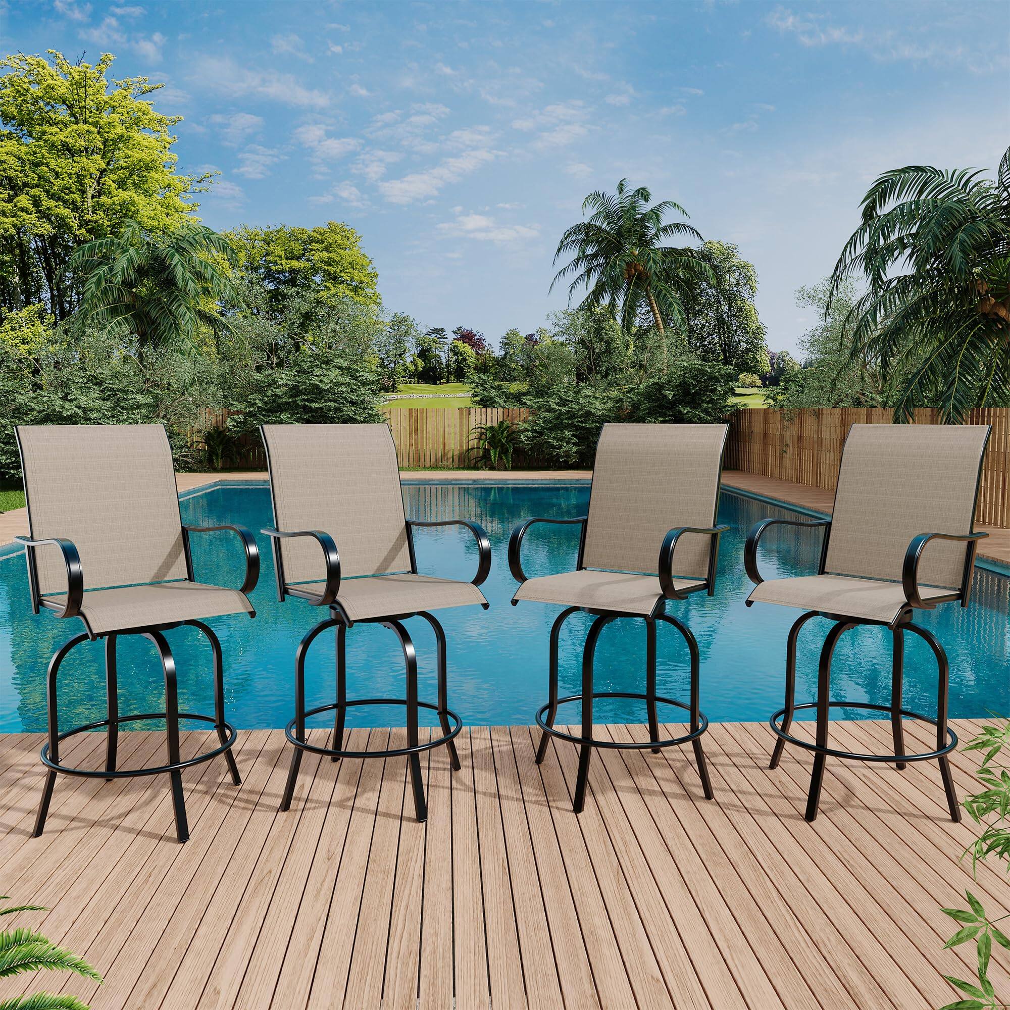 Left. Homhougo - Outdoor Swivel Bar Stools Set of 4, Patio Swivel Bar Stools Chair - Brown.