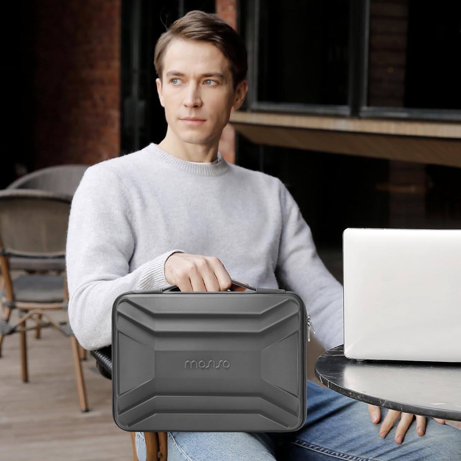 Alt View 2. mosiso - Waterproof Laptop Sleeve 13-14 inch EVA Hard Shell Laptop Carrying Case with Handle for MacBook Air Pro 13 14 HP Dell - Gray.