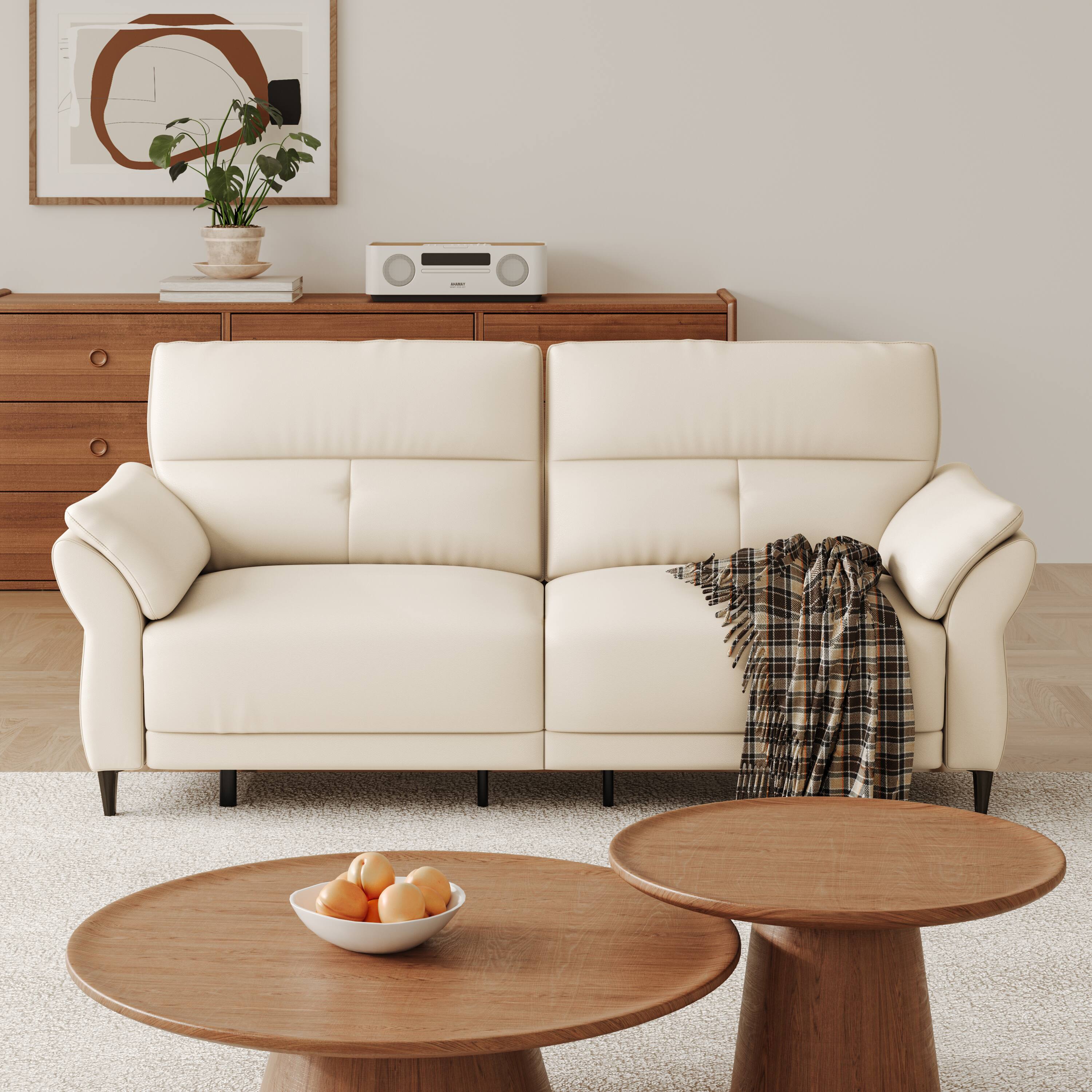 Alt View 1. MSOOB - 2 Seat Modern Leather Electric Recliner Sectional Sofa, Dual Motor with Independent Control Button and USB Charging - Beige.
