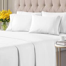 CGK Linens - Ultra Soft Solid 6 Piece Sheet Set - Comfortable Bed Sheets & Extra Pillowcases - California king - White