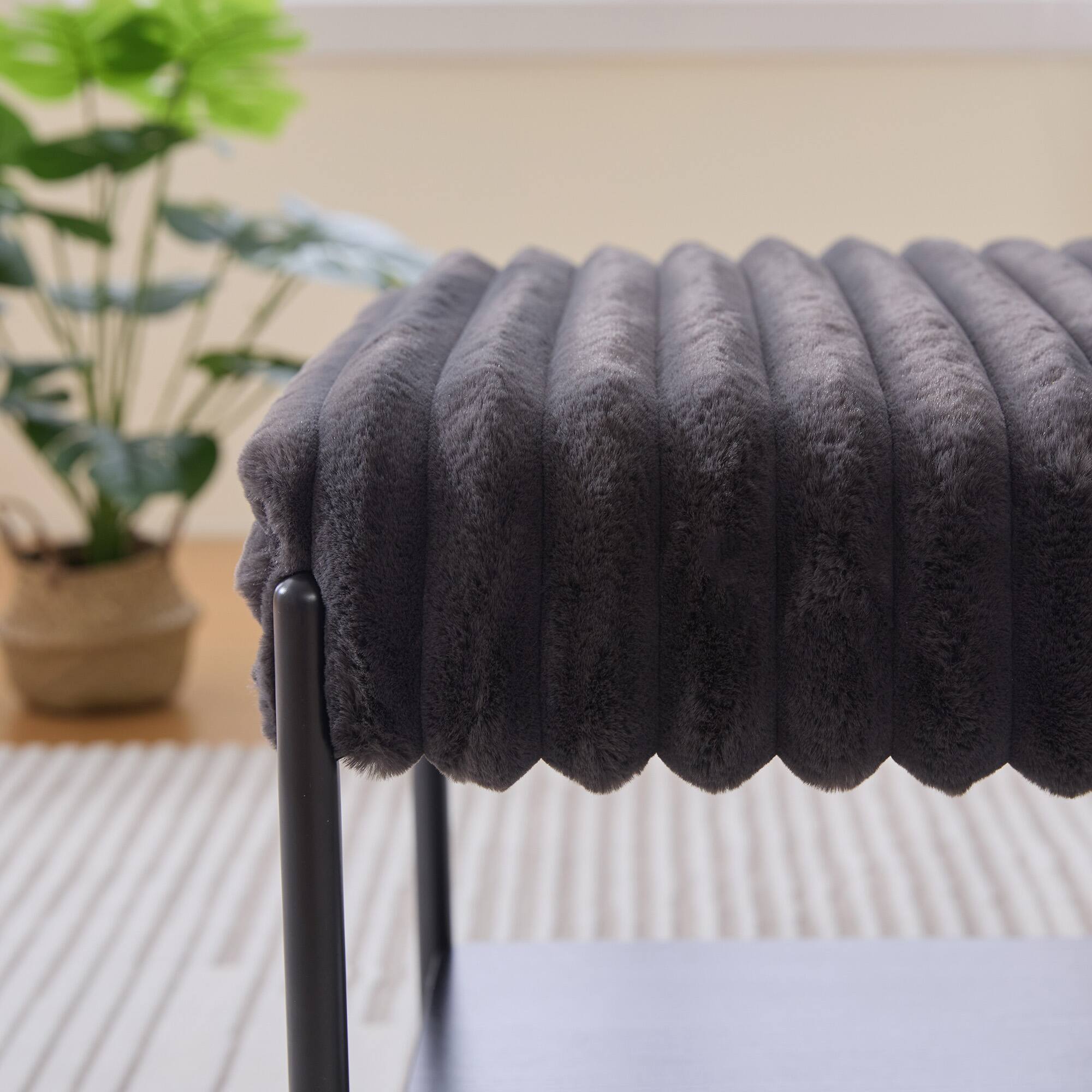 Alt View 1. APRILSOUL - Upholstered Ottoman Coffee Table with Black Metal Legs Footstool with Wooden Open Storage Shelf Faux Fur Stool Charcoal - Charcoal.