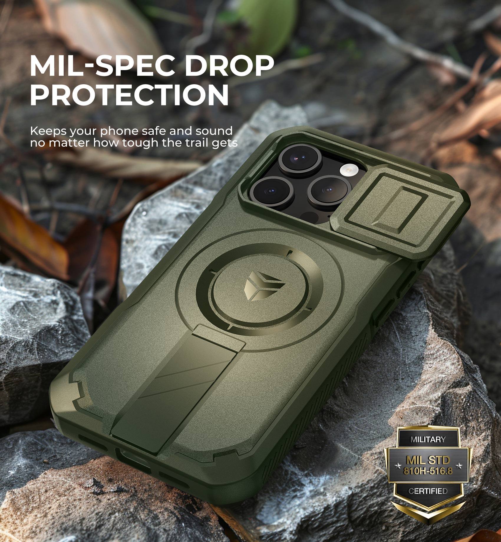 MIL-SPEC DROP PROTECTION
Keeps your phone safe and sound no matter how tough the trail gets
MILITARY MIL STD 810H-516.8 CERTIFIED
