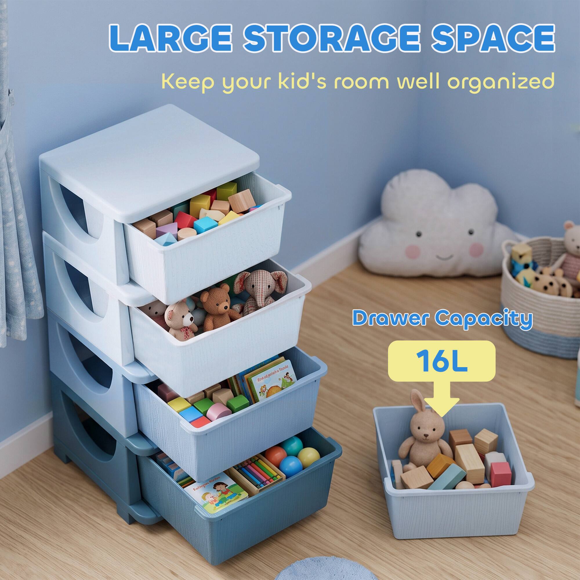 LARGE STORAGE SPACE  
Keep your kid's room well organized  

Drawer Capacity 16L