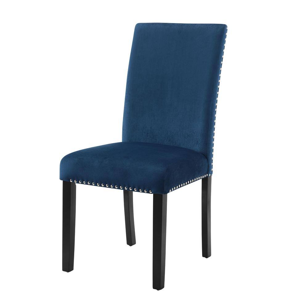 Alt View 1. New Classic Furniture - Furniture 37.75" Velvet & Wood Dining Chair in Blue (Set of 2) - Blue.