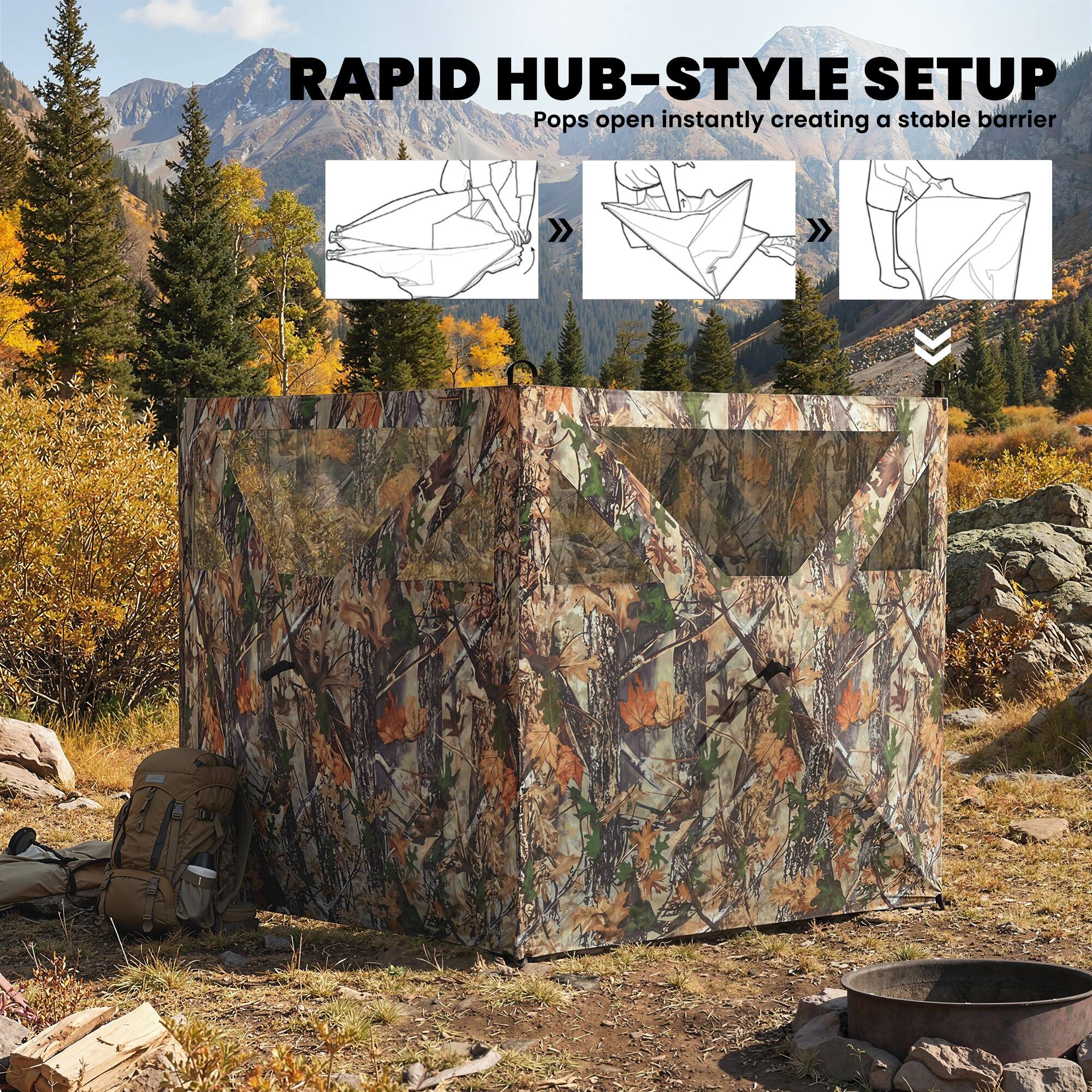 RAPID HUB-STYLE SETUP  
Pops open instantly creating a stable barrier