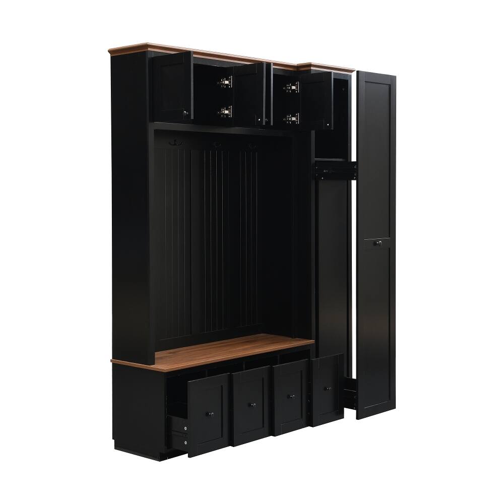 Alt View 7. Loheer - Loheer 78.7 inch tall entryway hall tree, farmhouse coat rack shoe bench with cabinets - Black.