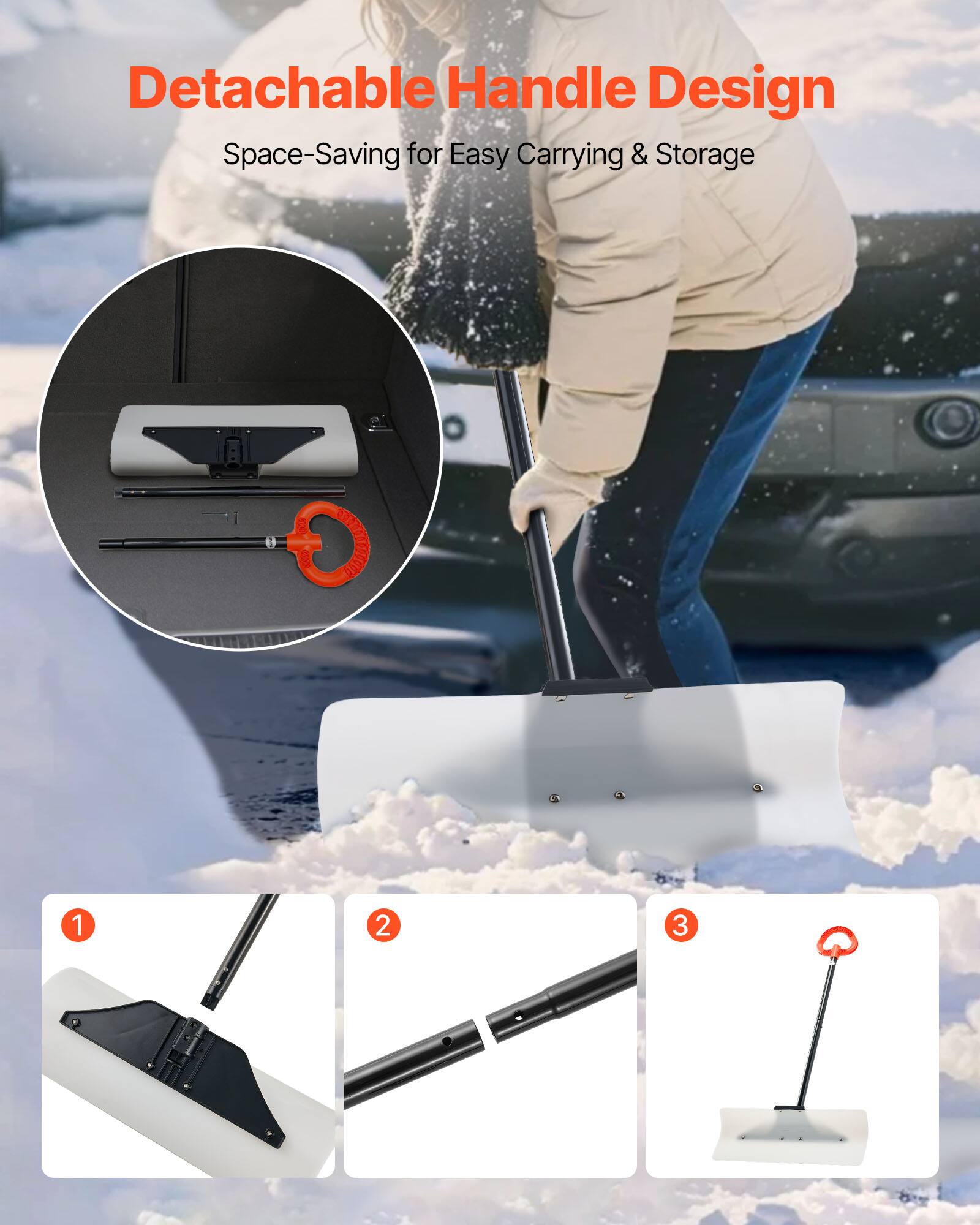 Detachable Handle Design  
Space-Saving for Easy Carrying & Storage  

1.  
2.  
3.