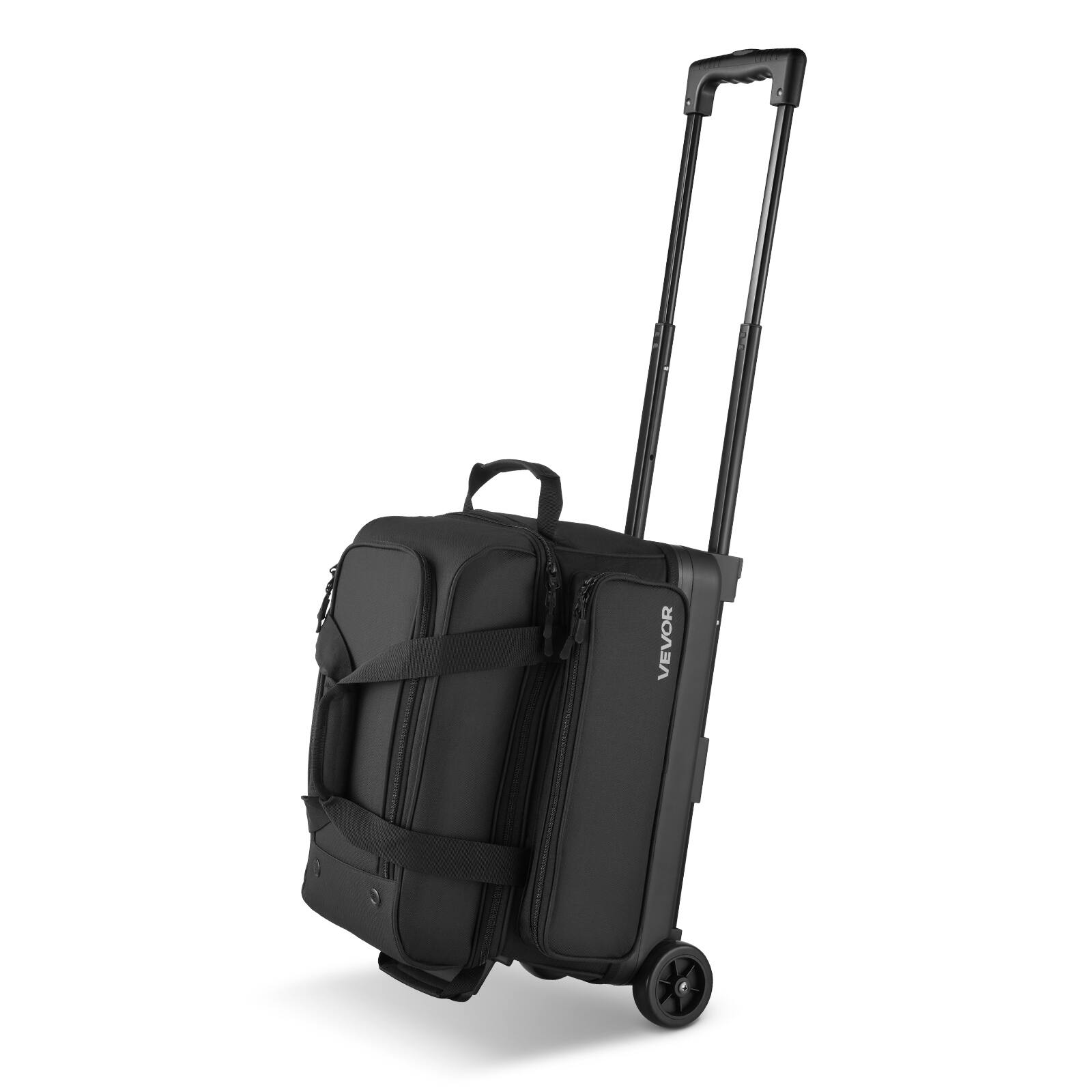 VEVOR - Bowling Ball Bag, 2 Ball Double Roller Bowling Bag with Wheels, Featuring a Separate Compartment for Shoes - Black