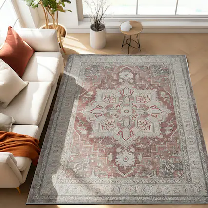 Front. RYHNUYNE - 5x7 Area Rugs Living Room Rug Washable Vintage Boho Rug No Slip Stain Resistant Soft Carpet Indoor Floor Floral Carpets - Painting.